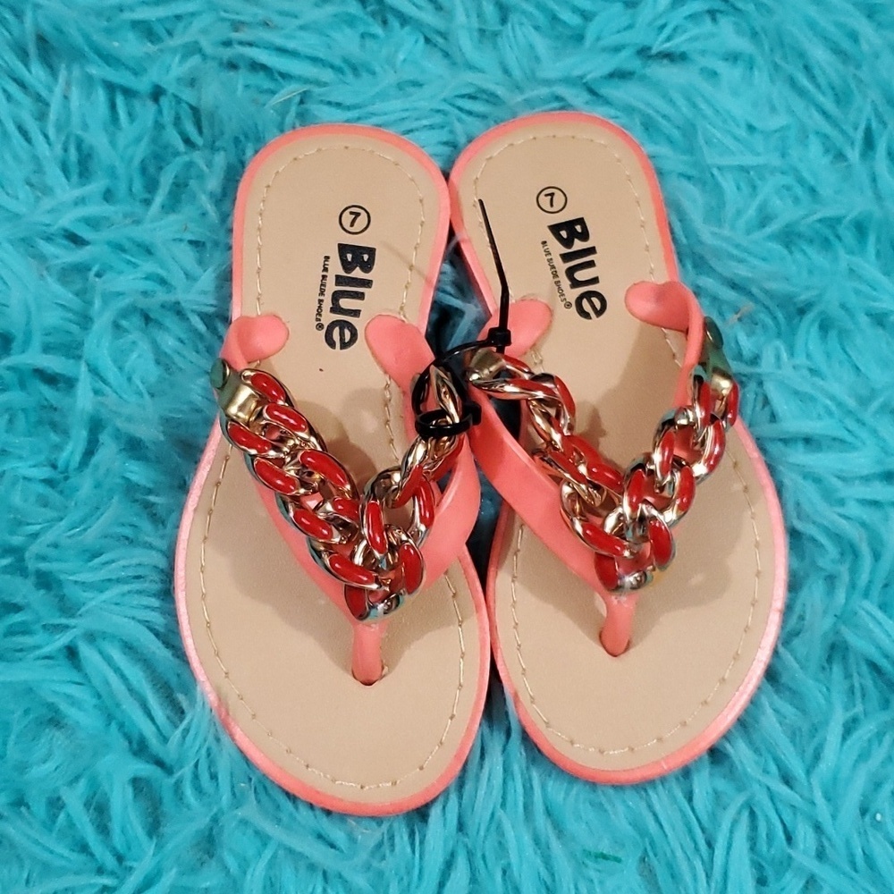 Blue Suede Shoes Orange and Red Sandals